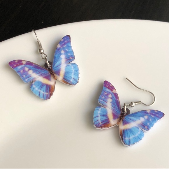 NEW Acrylic Cypris Morpho Butterfly Earrings - Picture 2 of 6